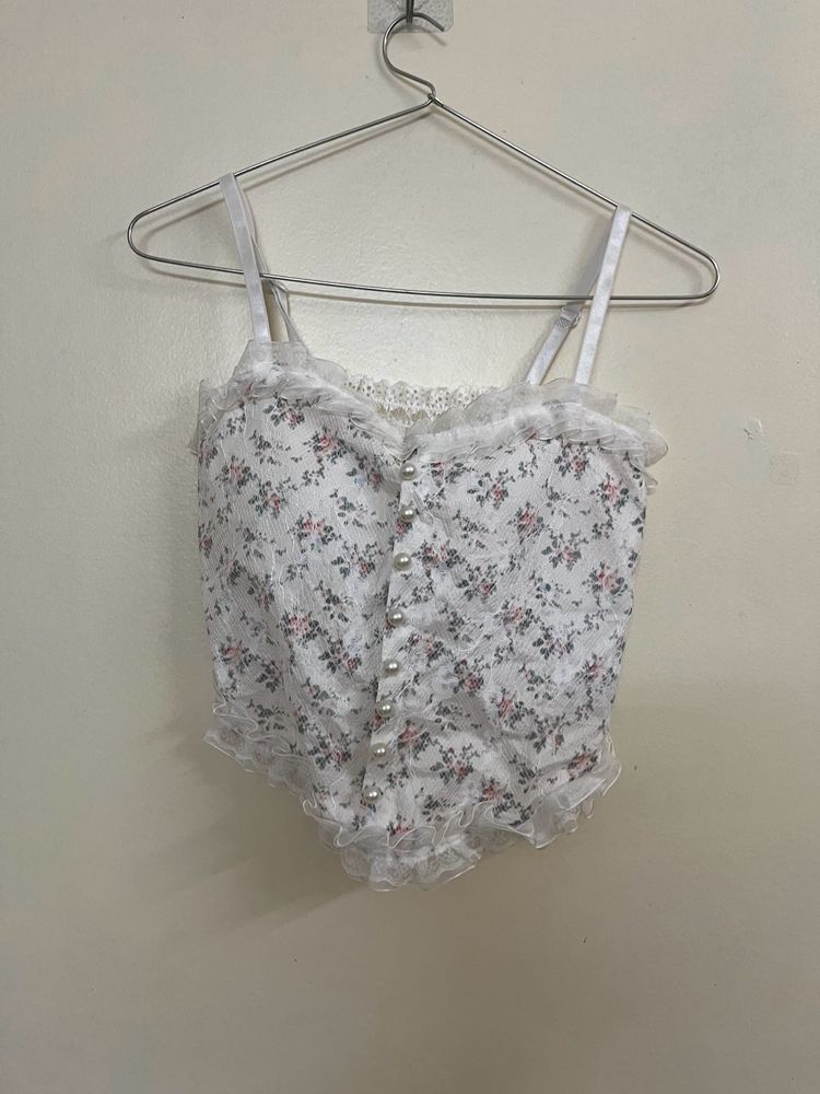 Floral Lace Trim Camisole Top