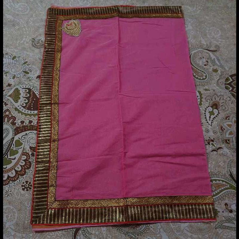 Elegant Pink Saree with Golden Border