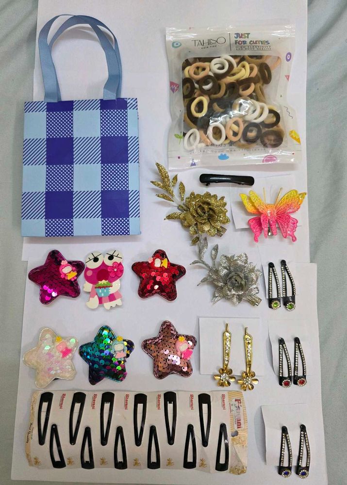 20 pairs cute Clips + 100 Bands Combo