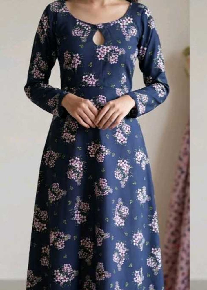 Navy Floral Print Midi Dress