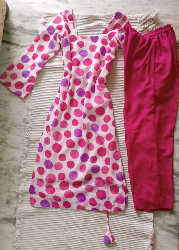 Pink Polka Dot Kurta with Pants