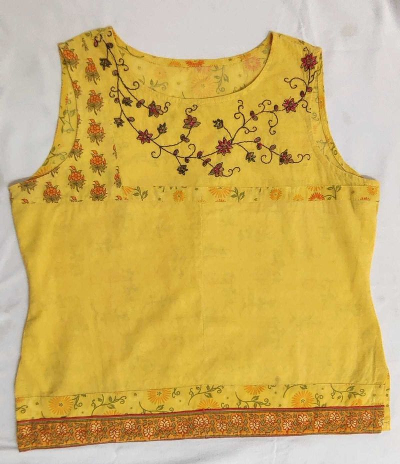 Cotton Floral Embroidered Sleeveless Top
