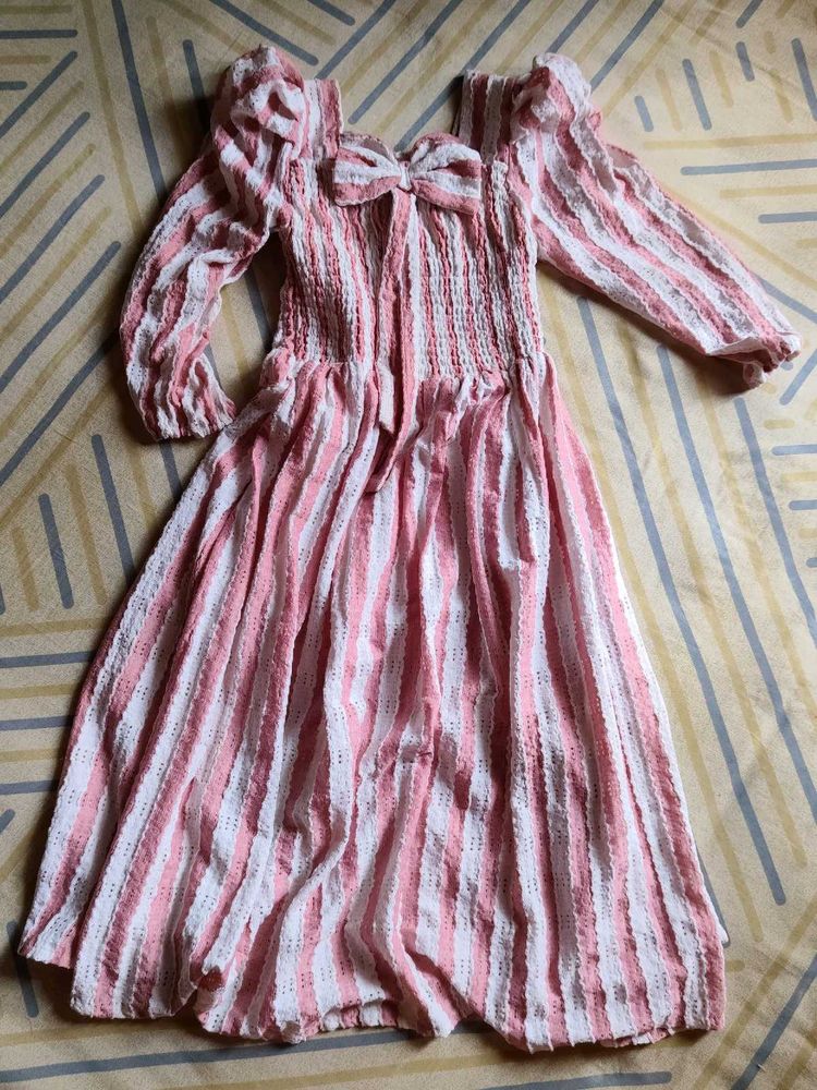 Chic Pink &amp; White Striped Midi Dress