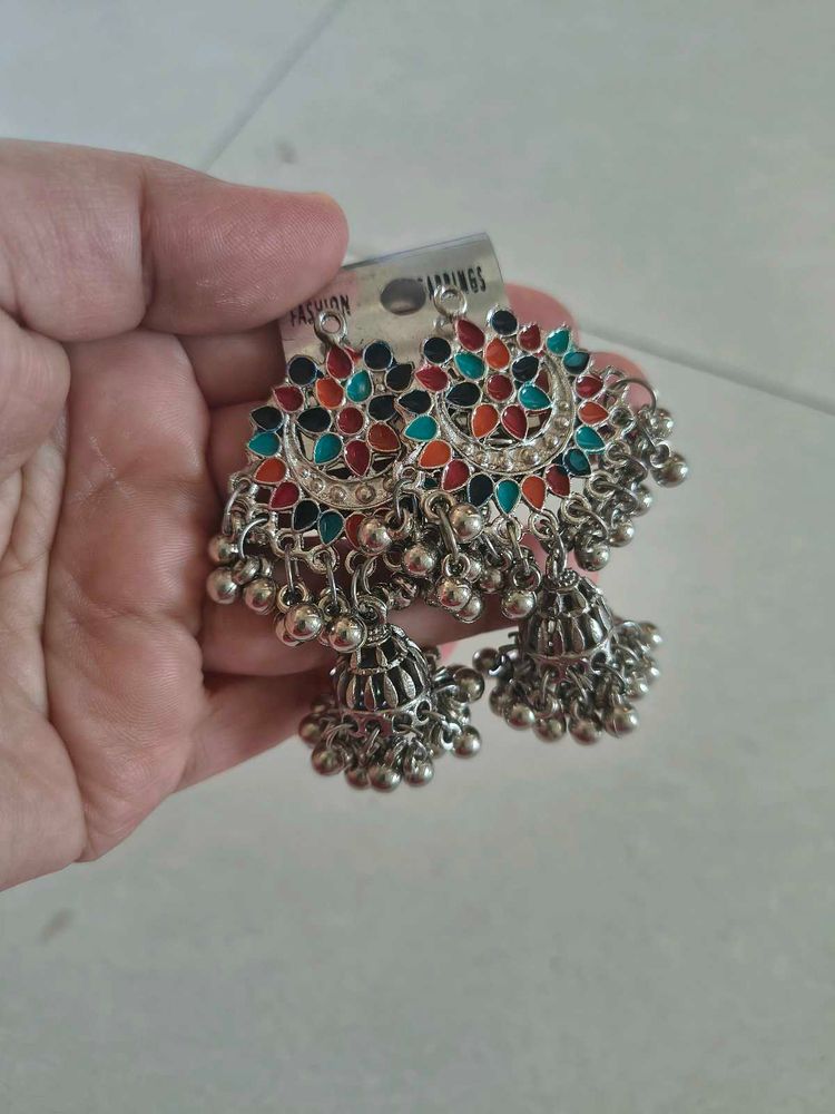 Boho Oxidized Jhumka Earrings new with tag