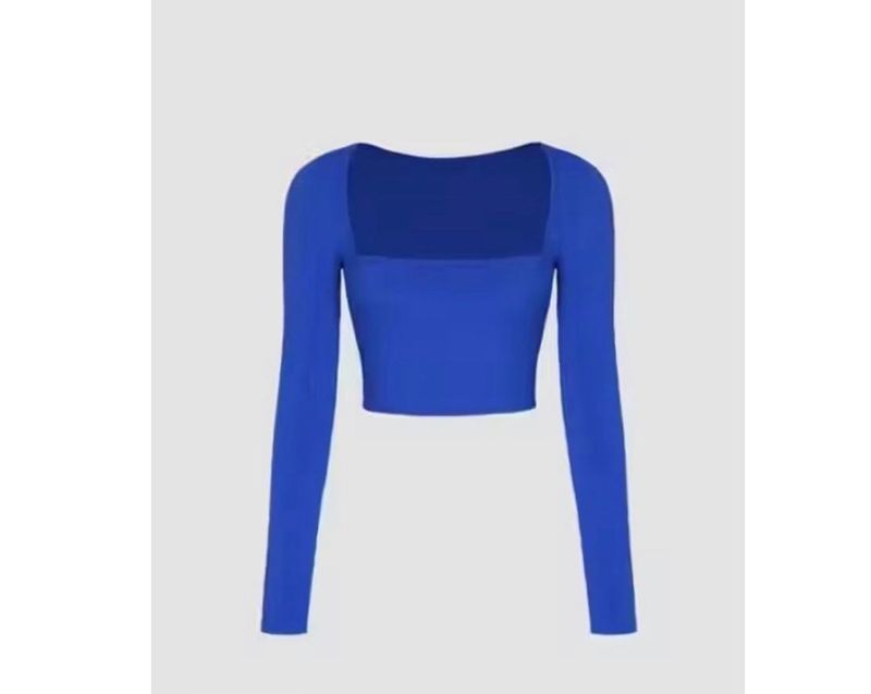 Blue Square Neck Long Sleeve Crop Top