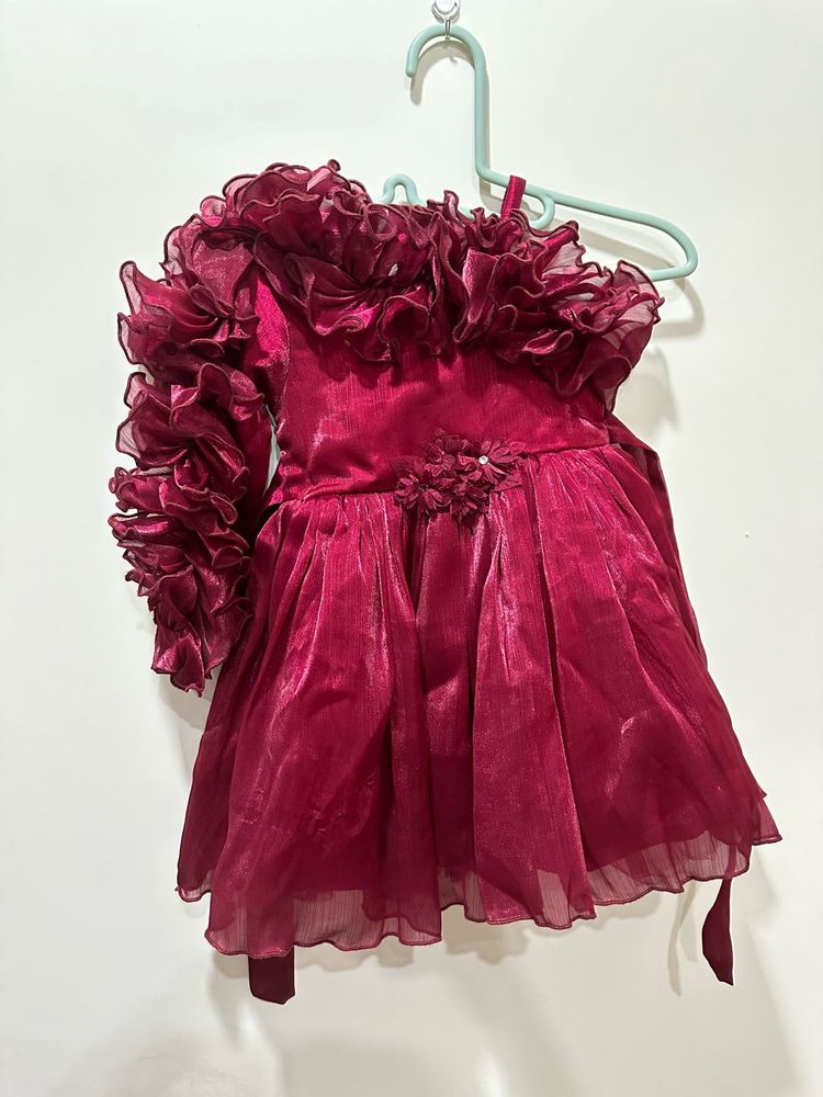 Girls Burgundy Ruffled Party Dress