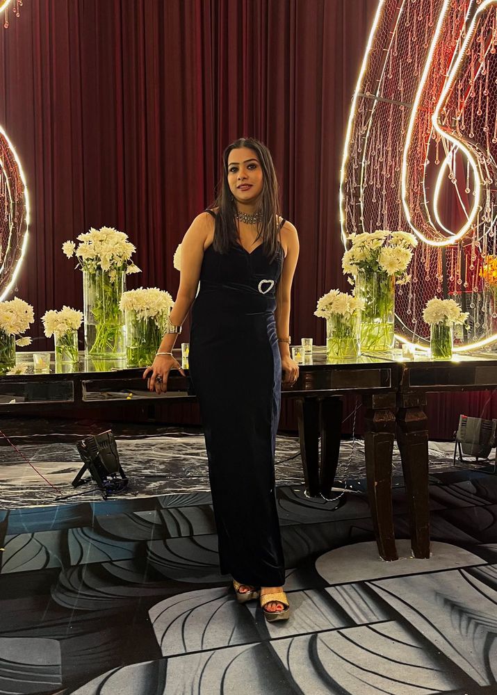 Elegant Navy Blue  Velvet Maxi Dress