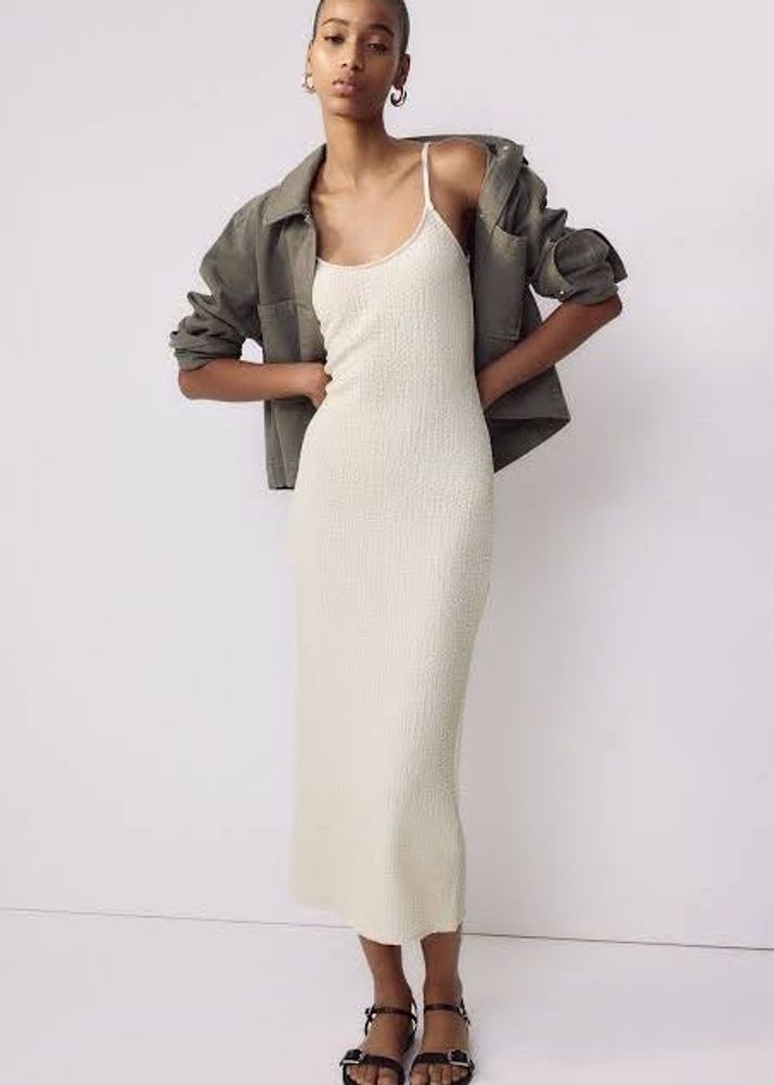 H&amp;M Cream Midi Slip Dress