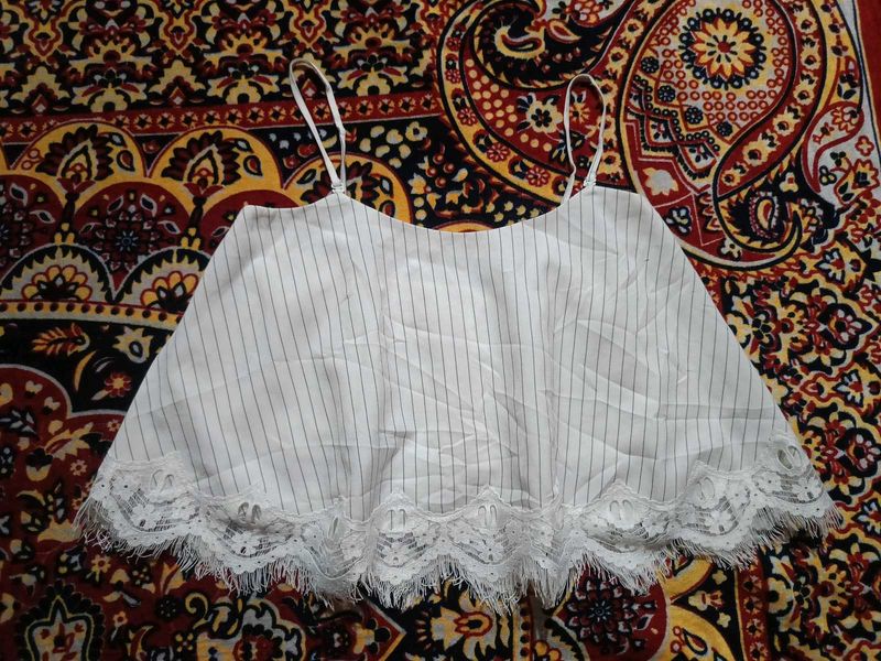 Striped Cami Top with Lace Trim