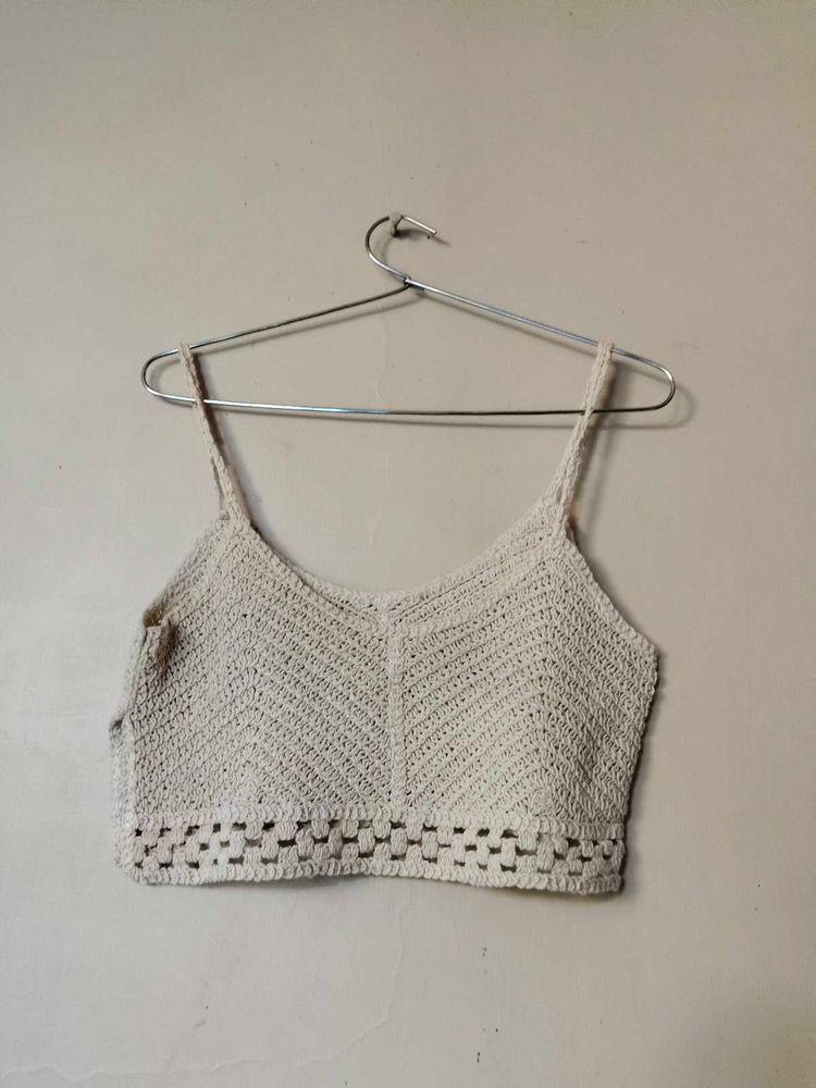 Beige Handmade Crochet Crop Top