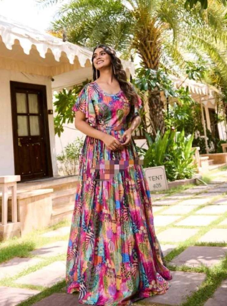 Beautiful Floral Gown With Belt