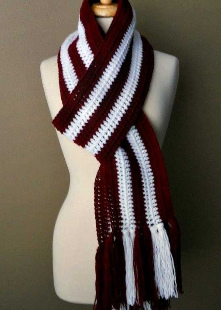 Burgundy &amp; White Striped Scarf