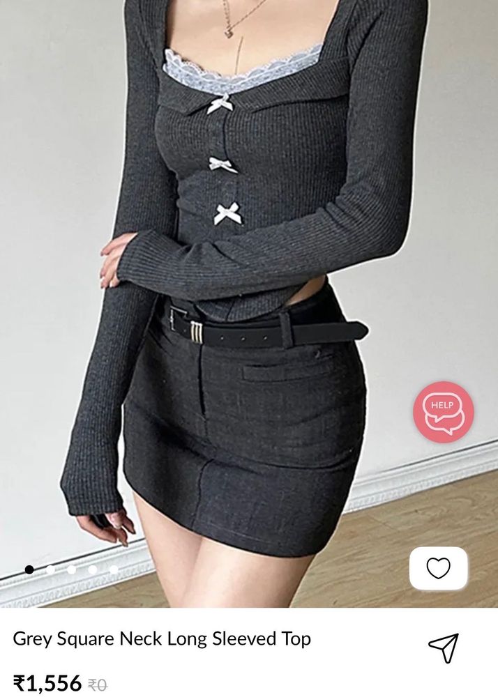 Lulu and SkyChic Grey Square Neck Ribbed Top