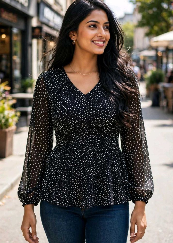 Navy Blue Polka Dot top