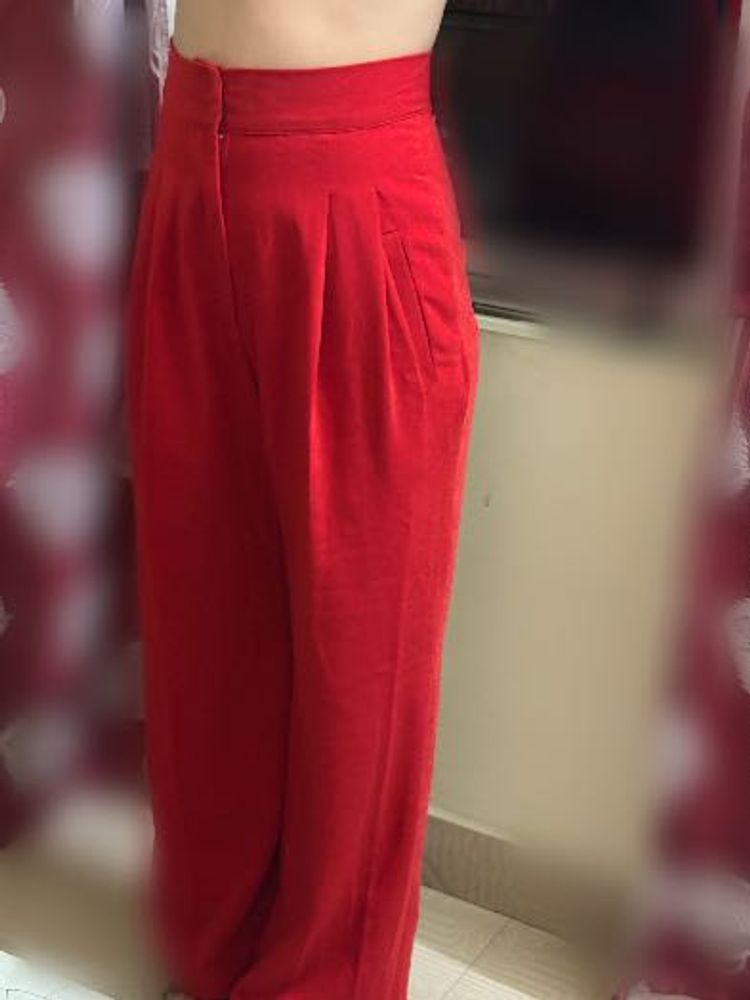 High-Waisted Red Wide-Leg Pants