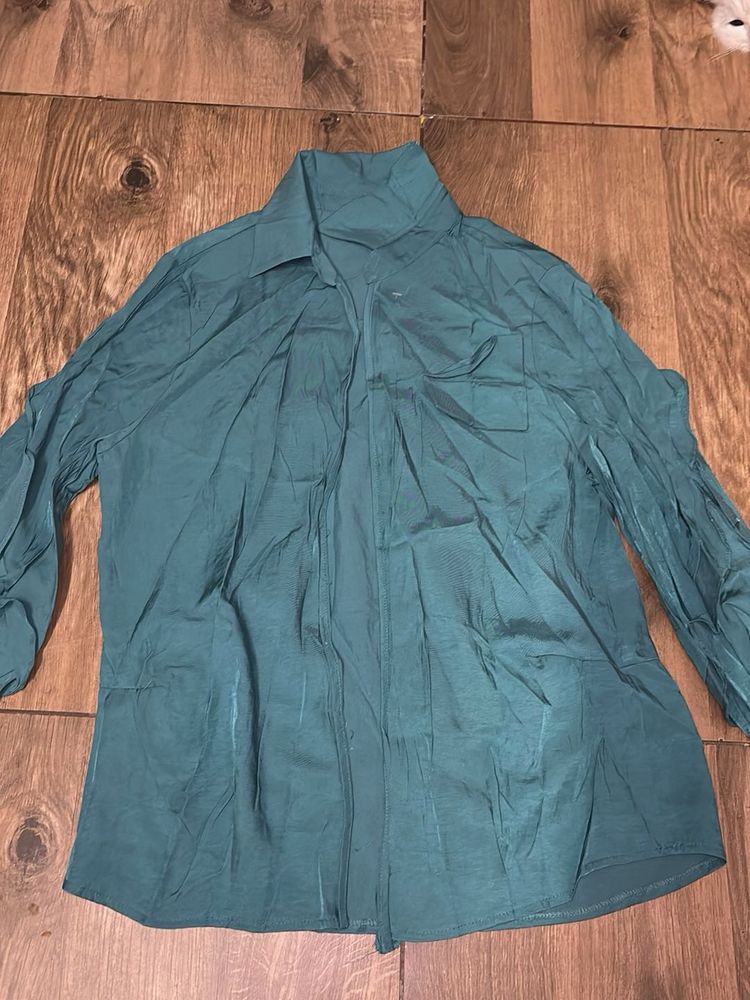 Teal no button Collared shirt