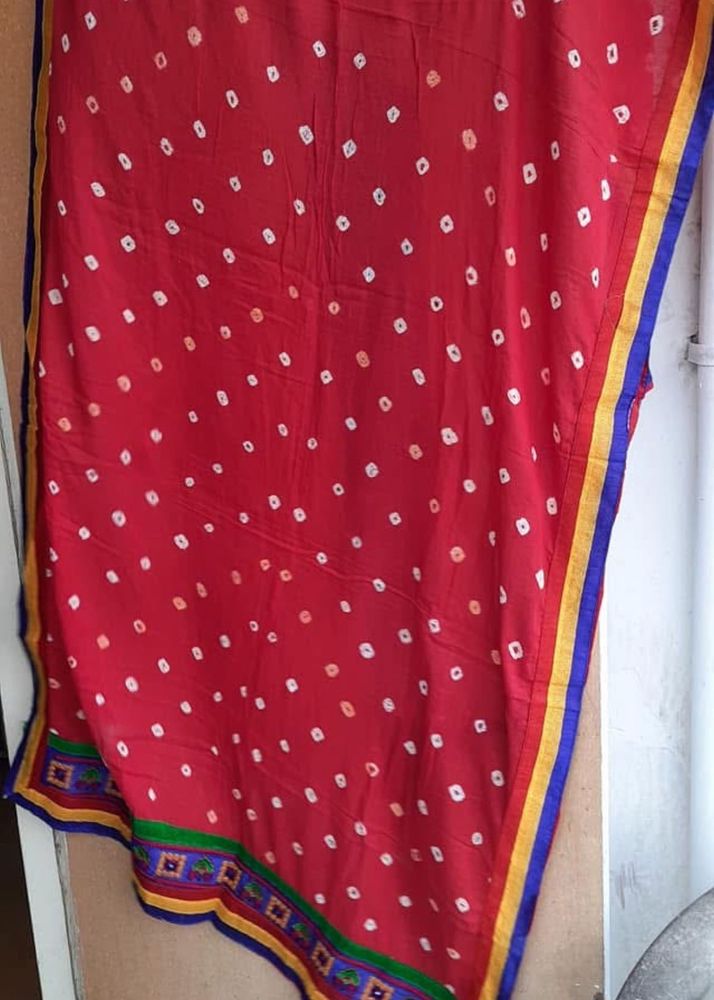 Red Bandhani dupatta with White Dots