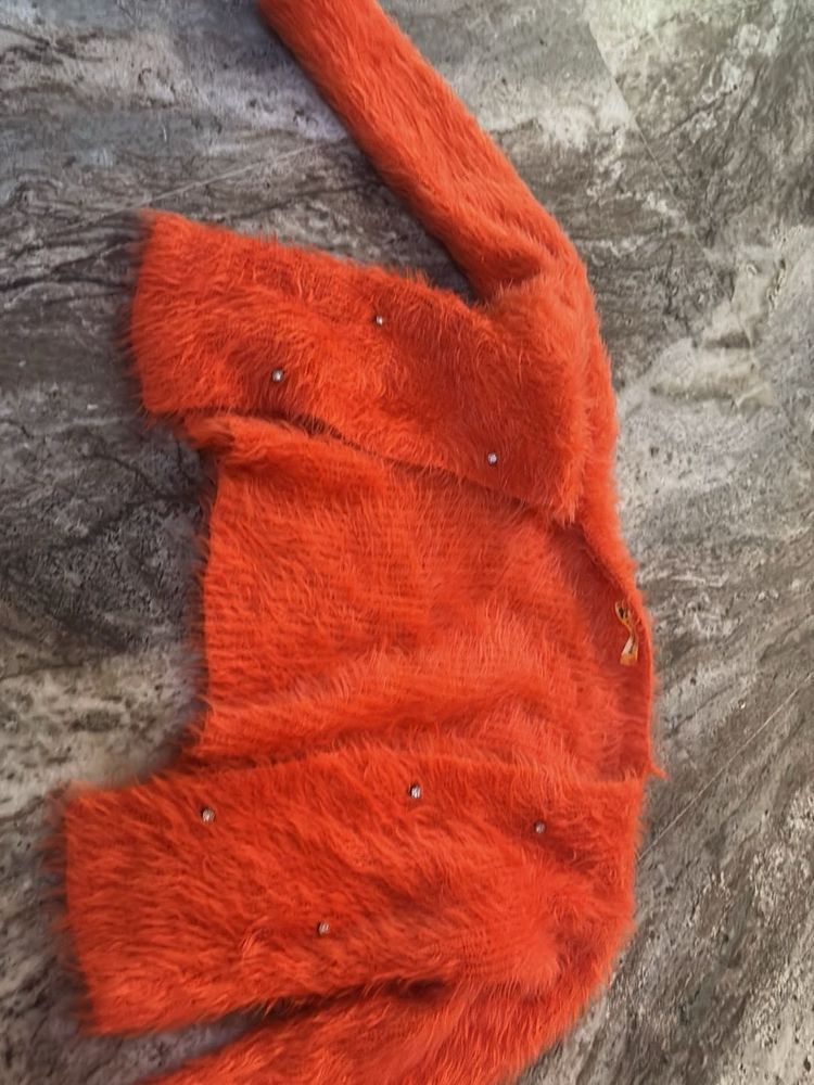 Fluffy Orange Embellished Sweater