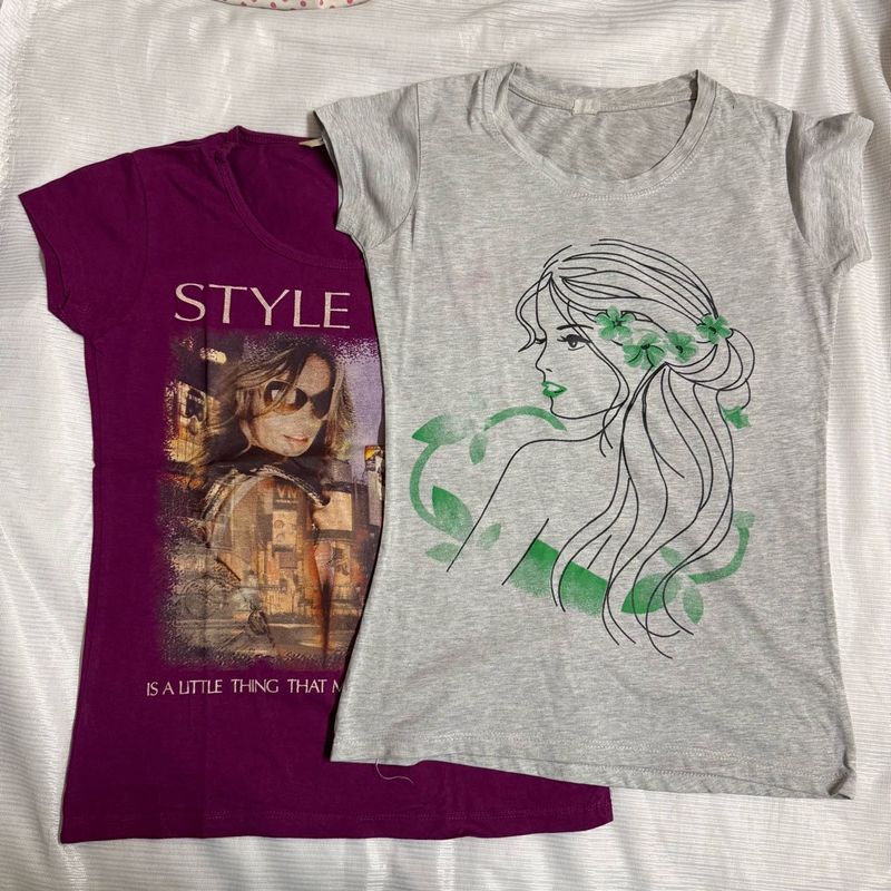 Purple and Grey Girly Graphic Tops