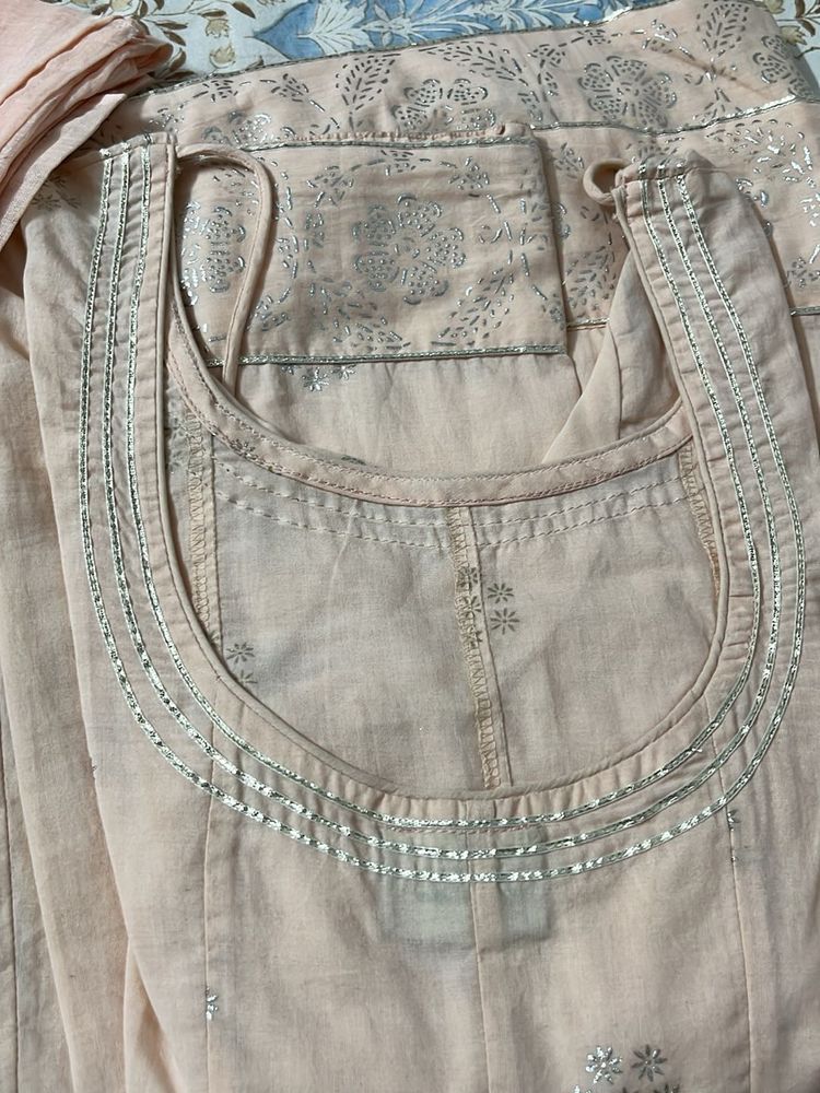 Peach Kurta Set with Silver Embellishments