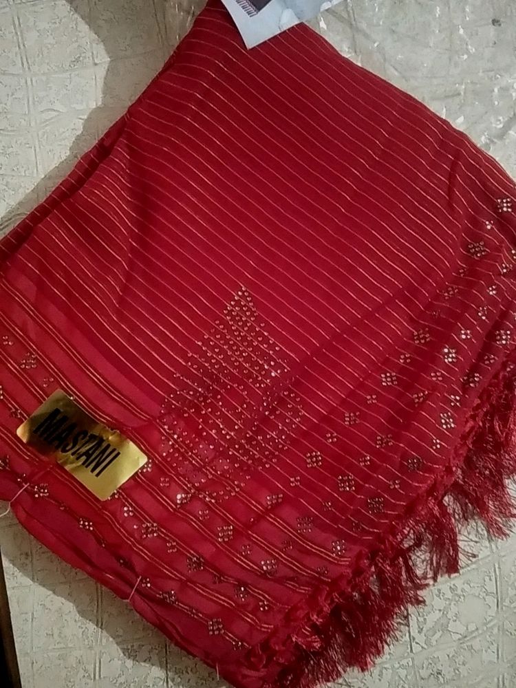 Beautiful Stone Designer Red Saree