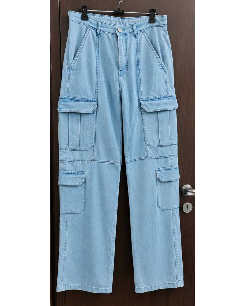Light Wash Denim Cargo Pants