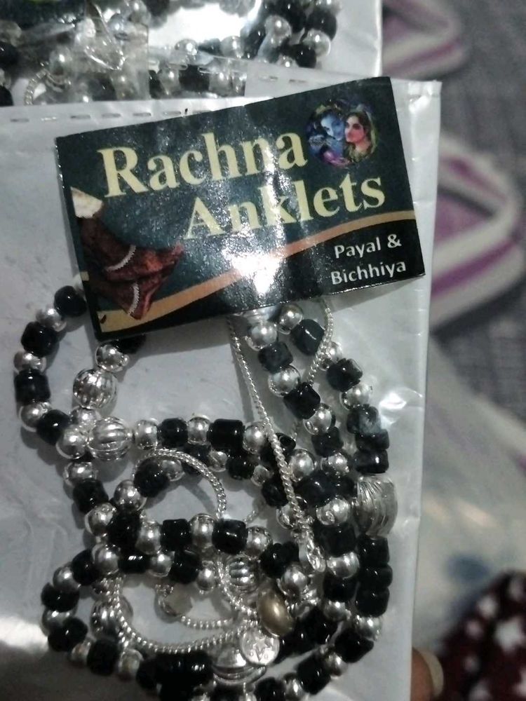Gota Chandi Black Moti Anklet Combo