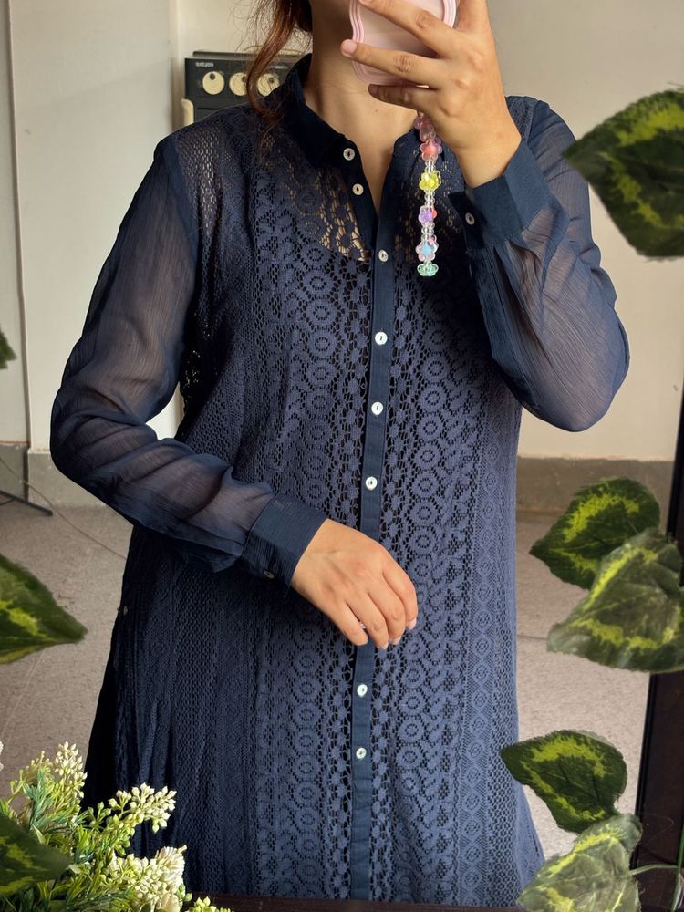 Elegant Navy Blue Lace Kurta