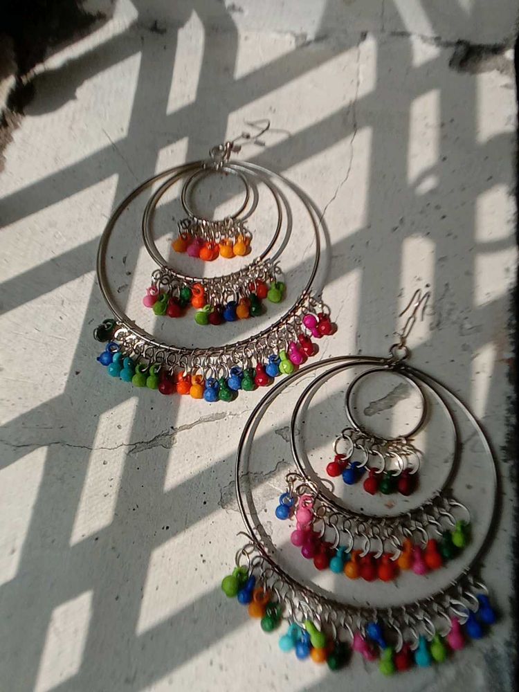 Boho Hoop Earrings with Colorful Beads
