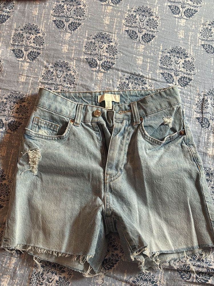 Light Wash Distressed Denim Shorts