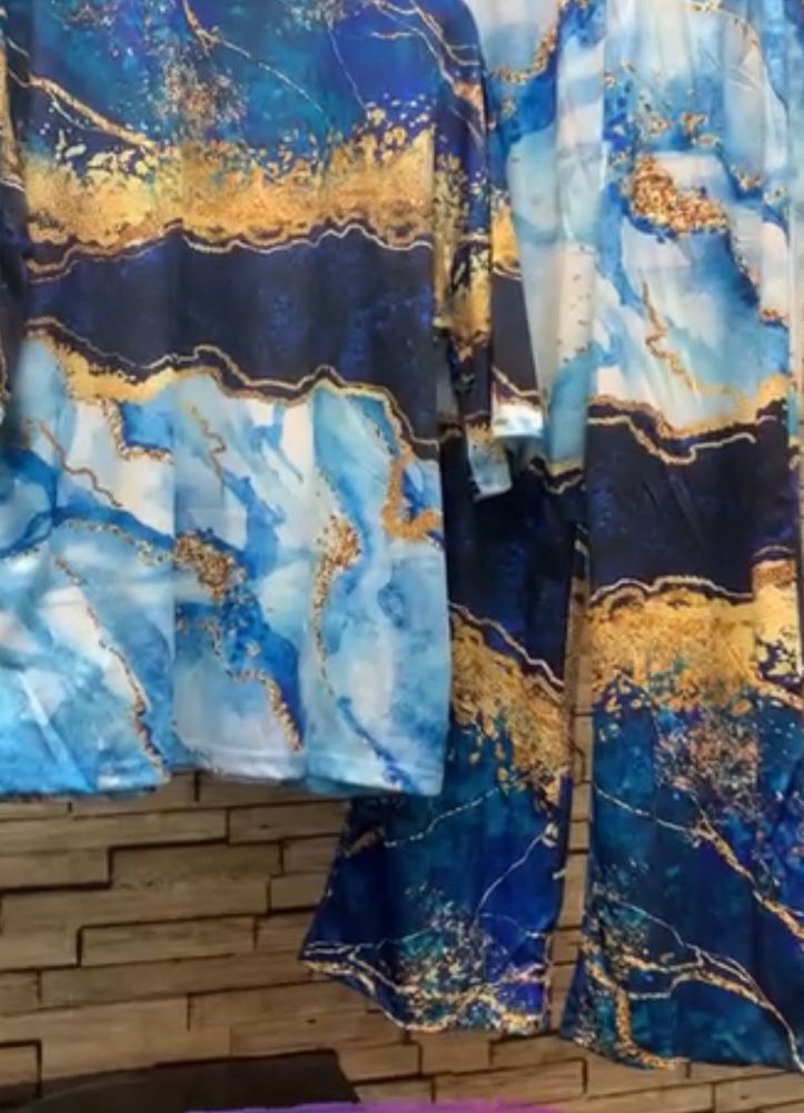 Strecheble Blue Marble Print Co ord  Set