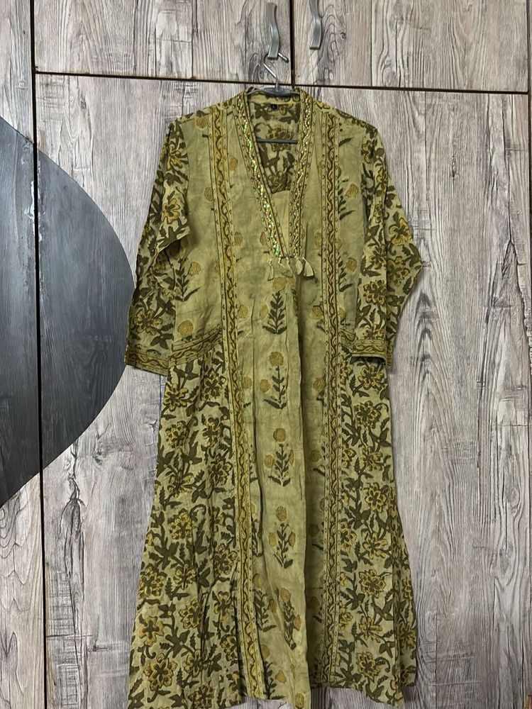 Green Floral Print Kurta+ k duppata