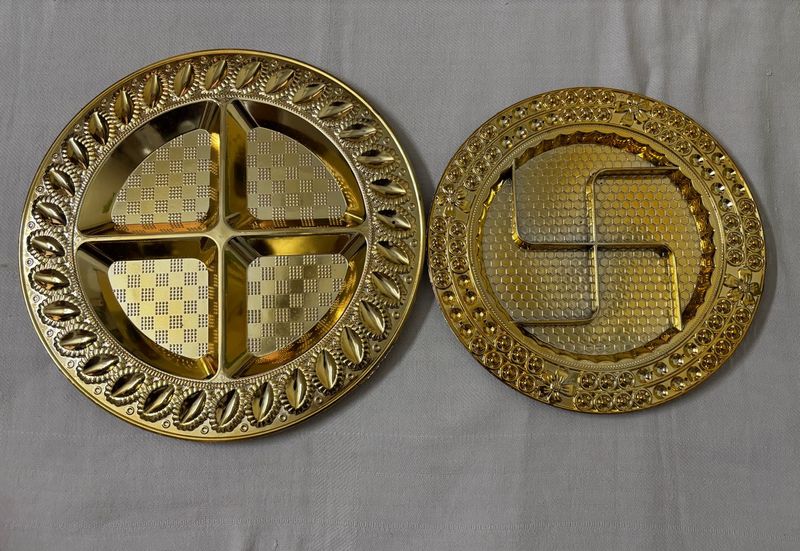 Round Gold Silver Platted Finished Tray (2)