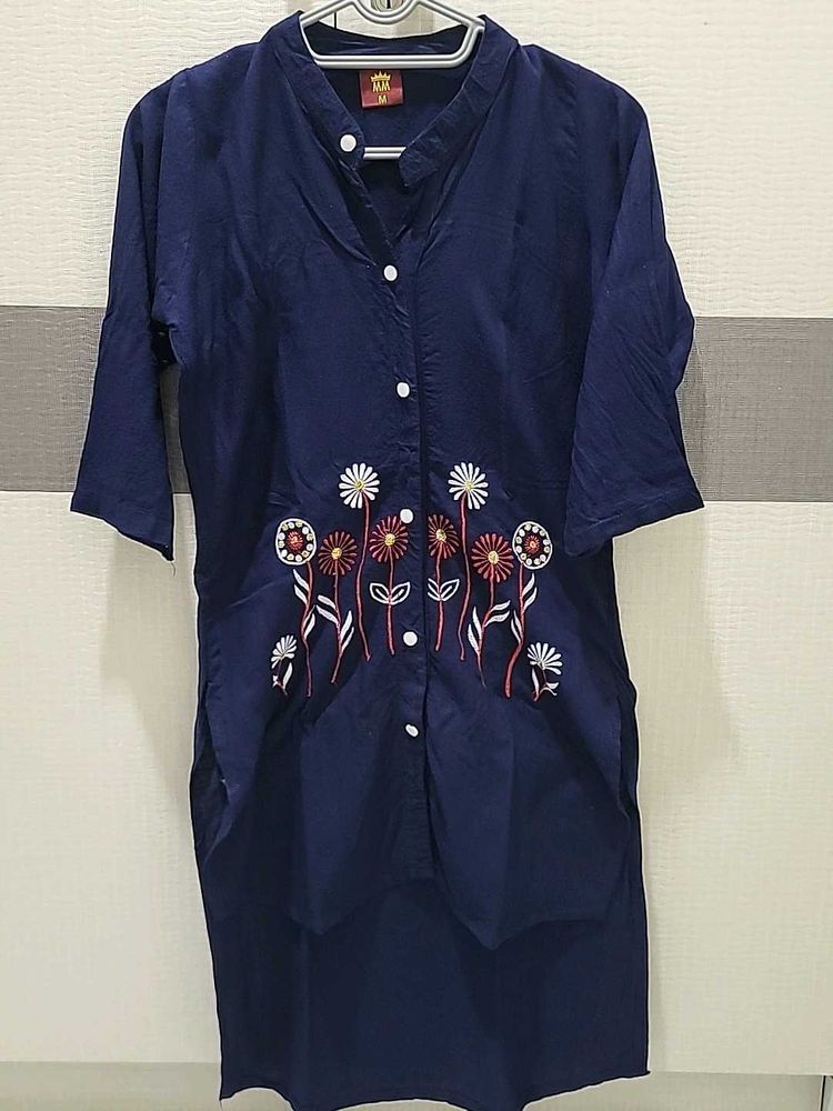 Blue Embroidered Kurta upDown style