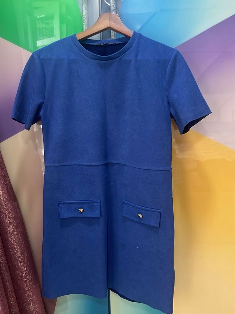 Royal Blue Short Sleeve Pocket Dress