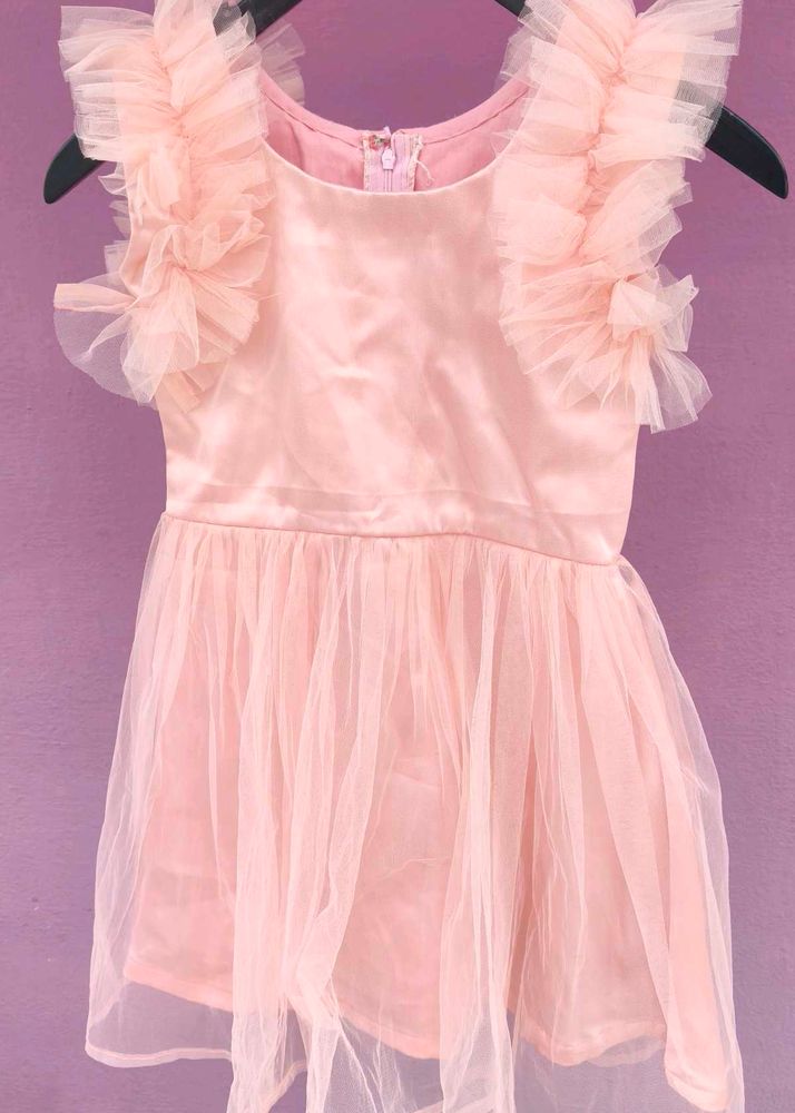 Adorable Pink Tulle Ruffle Dress two in one