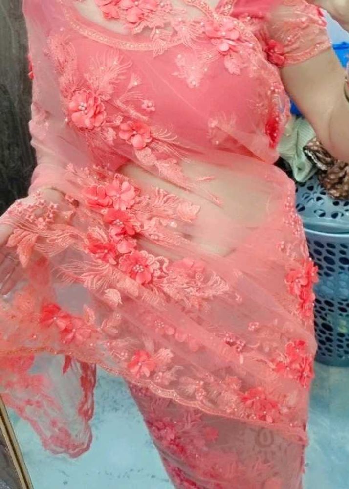 Exquisite Pink Floral Embellished Saree