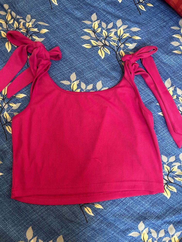 Pink Tie Strap Tank Top