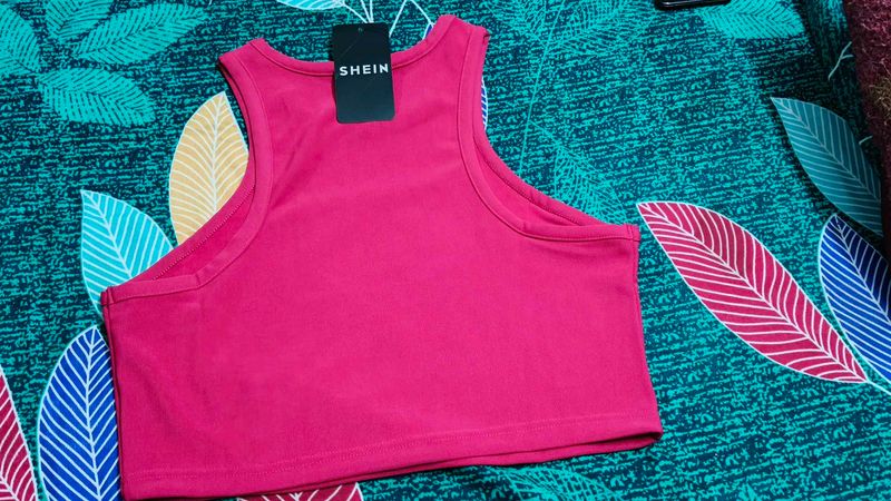 SHEIN Pink Racerback Crop Top