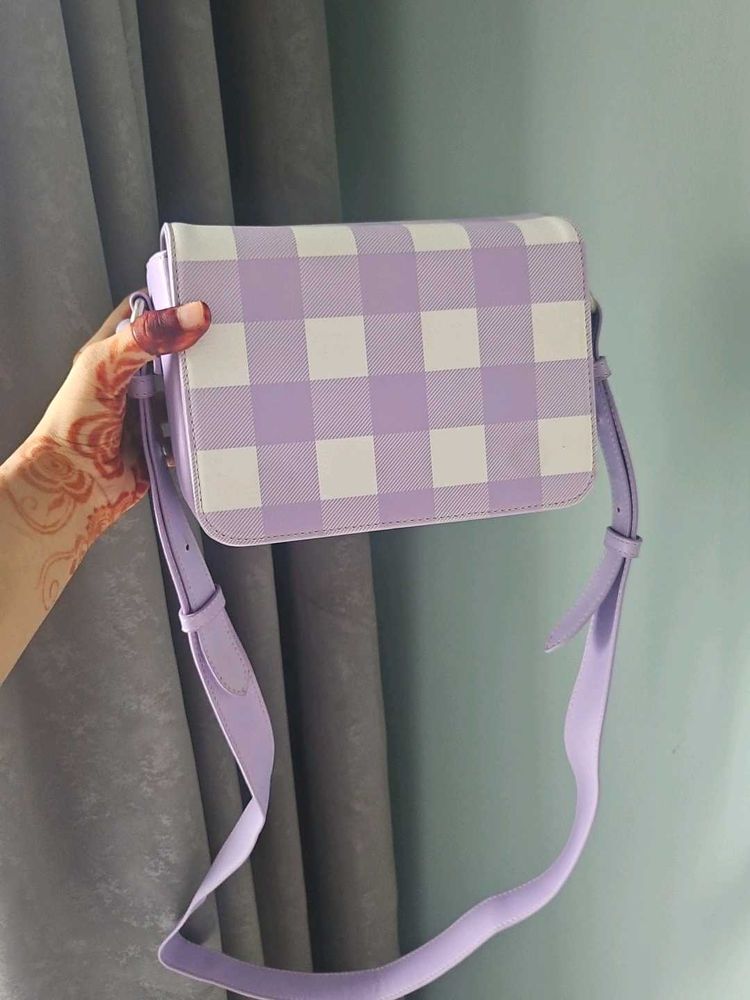 Purple Checkered Crossbody Bag