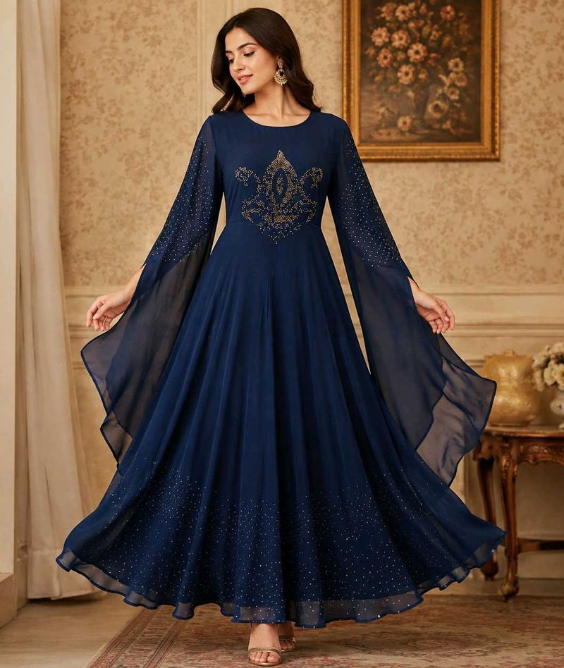 🇳🇿💫🎀Elegant teal Blue Embellished Gown