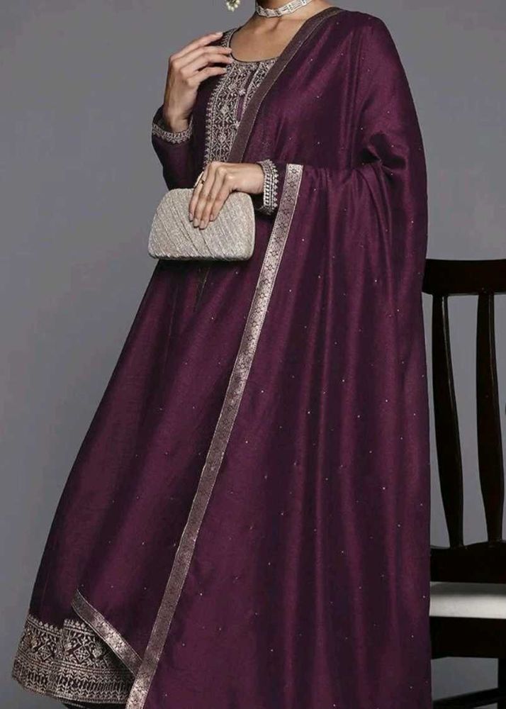 Elegant Plum Kurta Set with Dupatta