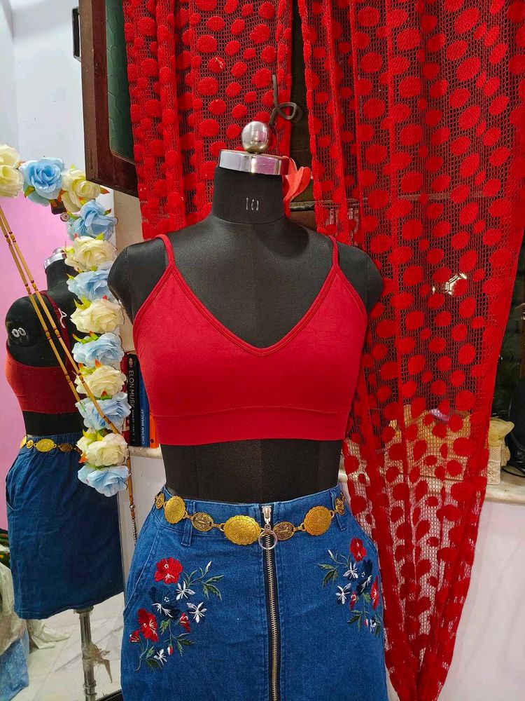 Red Sports Bra Crop Top