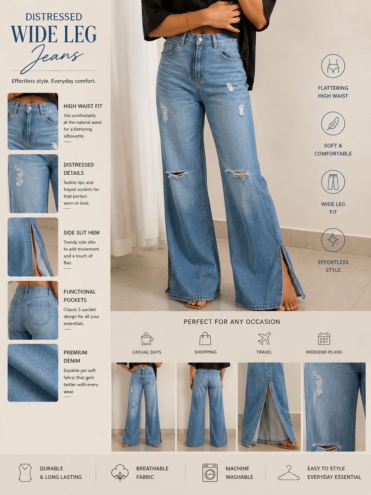 Distressed Wide Leg Jeans