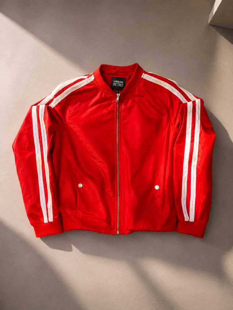 Red Bomber Jacket with White Stripes