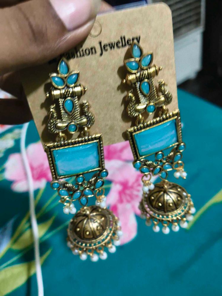 Boho Turquoise Jhumka Earrings