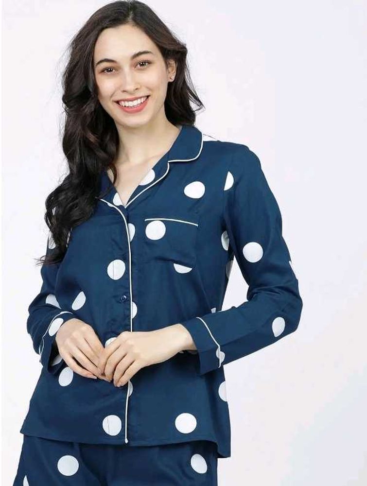Navy blue and white printed sleep shirt