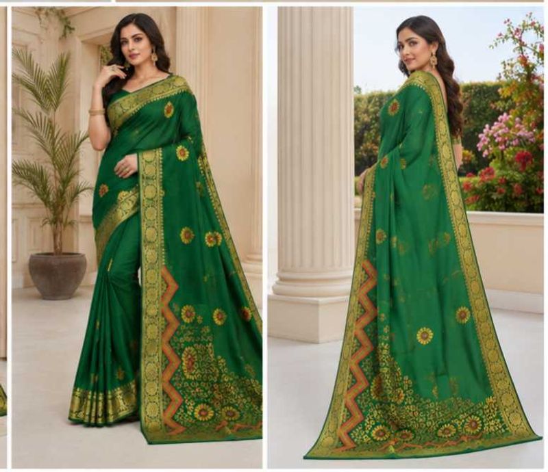 💞 heavy work weeding silk green saree 💚