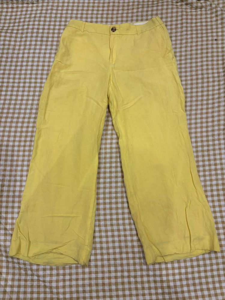 Yellow Wide Leg cotton Pants with lining