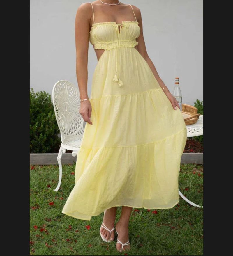 Yellow Spaghetti Strap Tiered Dress